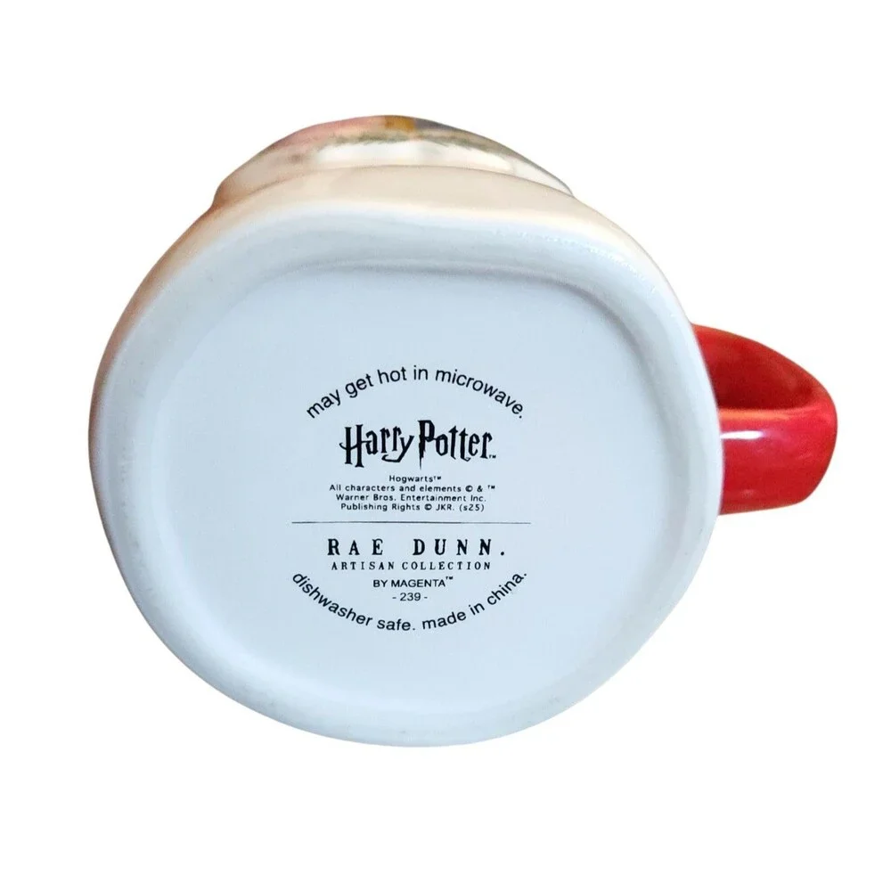 Rae Dunn Harry Potter Coffee Mug Christmas At Hogwarts White Red Embossed Crest